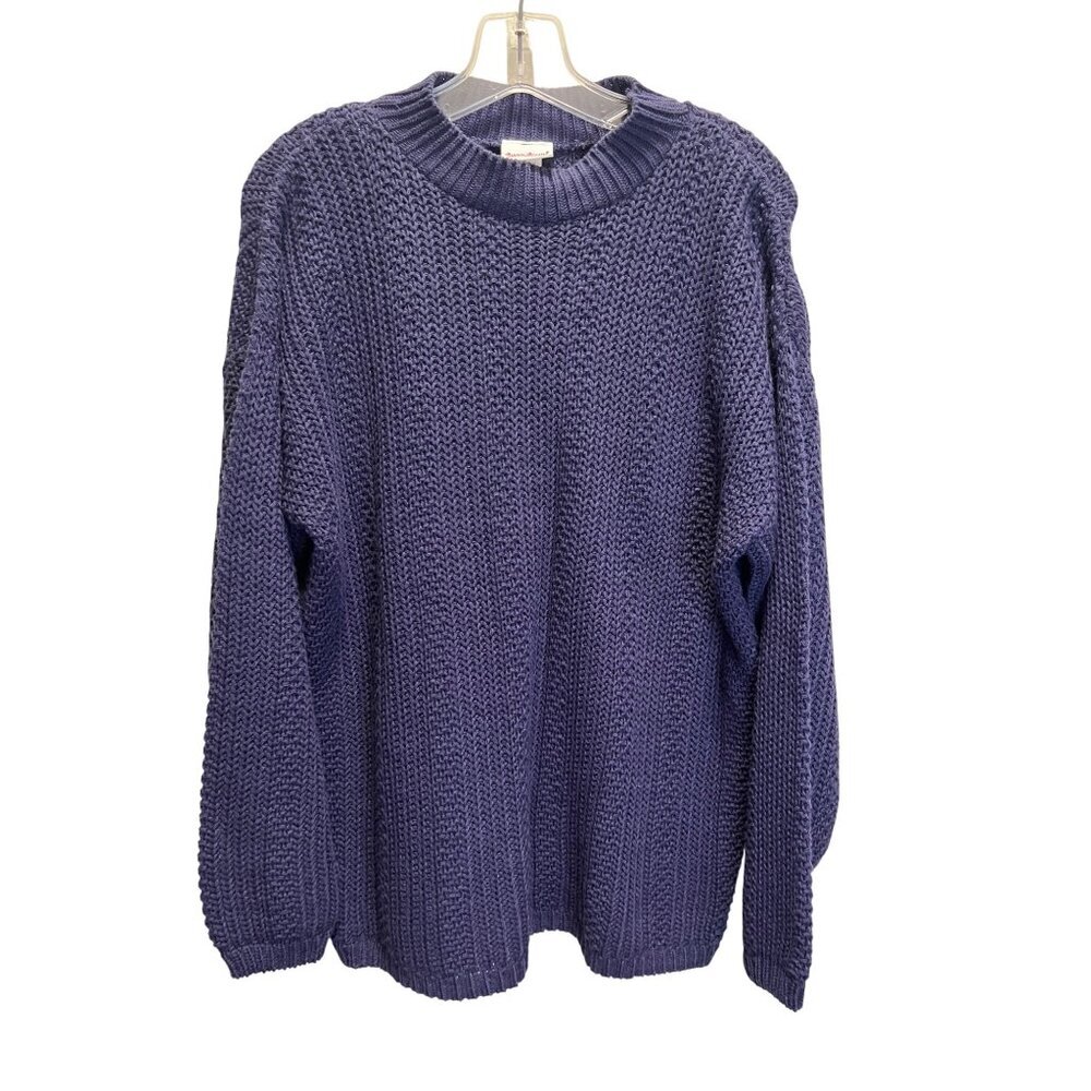 Bobbie Brooks Womens Large Navy Blue Chunky Knit Sweater 100% Acrylic Crewneck M